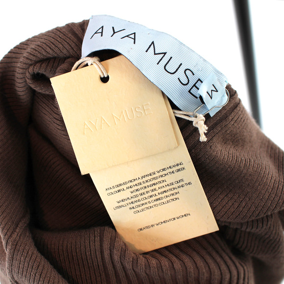 Aya Muse Loma Brown Rib Knit Cold Shoulder Turtleneck Dress M NEW Open Back Midi - Picture 7 of 8